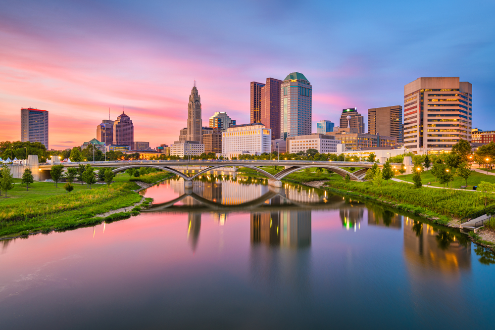 Columbus,,Ohio,,Usa,Skyline,On,The,River,At,Dusk.
