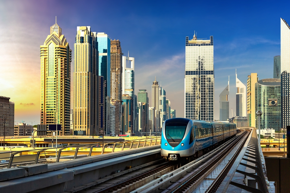 Dubai,Metro,Railway,In,A,Summer,Day,In,Dubai,,United